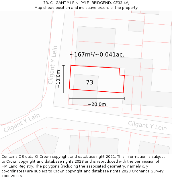 73, CILGANT Y LEIN, PYLE, BRIDGEND, CF33 4AJ: Plot and title map