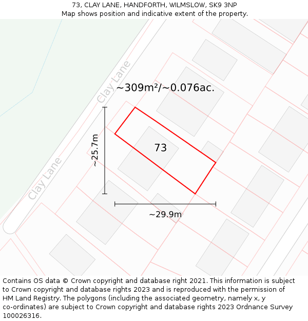 73, CLAY LANE, HANDFORTH, WILMSLOW, SK9 3NP: Plot and title map