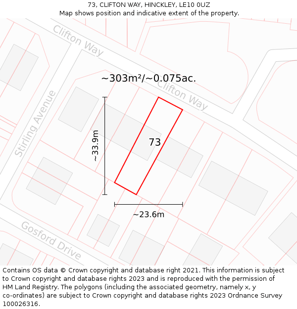 73, CLIFTON WAY, HINCKLEY, LE10 0UZ: Plot and title map