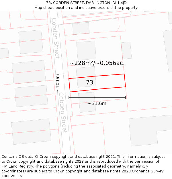 73, COBDEN STREET, DARLINGTON, DL1 4JD: Plot and title map