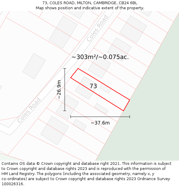 73, COLES ROAD, MILTON, CAMBRIDGE, CB24 6BL: Plot and title map