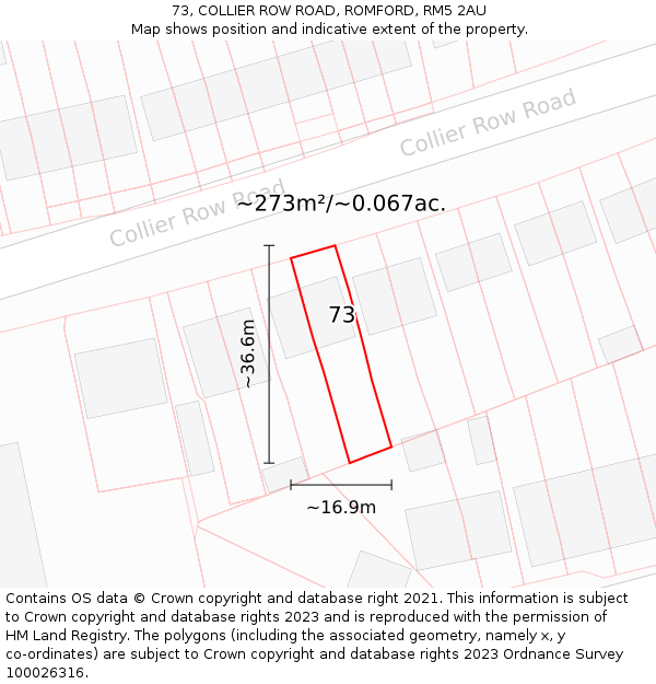 73, COLLIER ROW ROAD, ROMFORD, RM5 2AU: Plot and title map