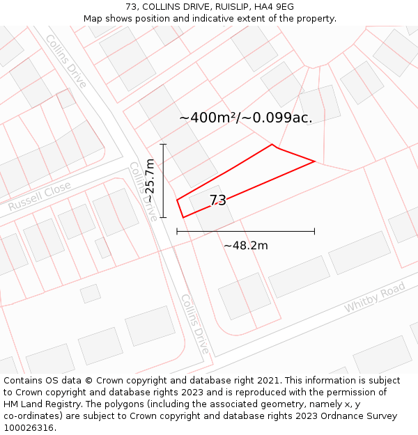 73, COLLINS DRIVE, RUISLIP, HA4 9EG: Plot and title map