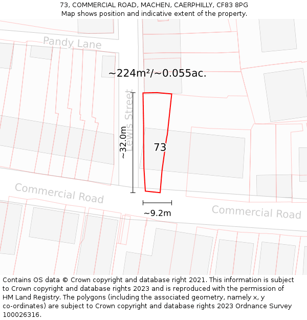 73, COMMERCIAL ROAD, MACHEN, CAERPHILLY, CF83 8PG: Plot and title map
