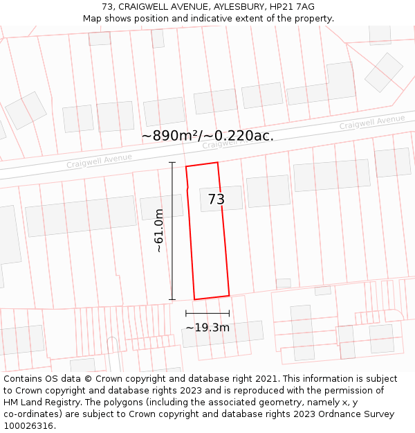 73, CRAIGWELL AVENUE, AYLESBURY, HP21 7AG: Plot and title map