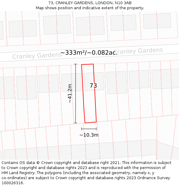 73, CRANLEY GARDENS, LONDON, N10 3AB: Plot and title map