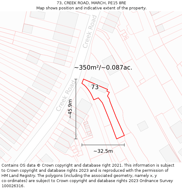 73, CREEK ROAD, MARCH, PE15 8RE: Plot and title map
