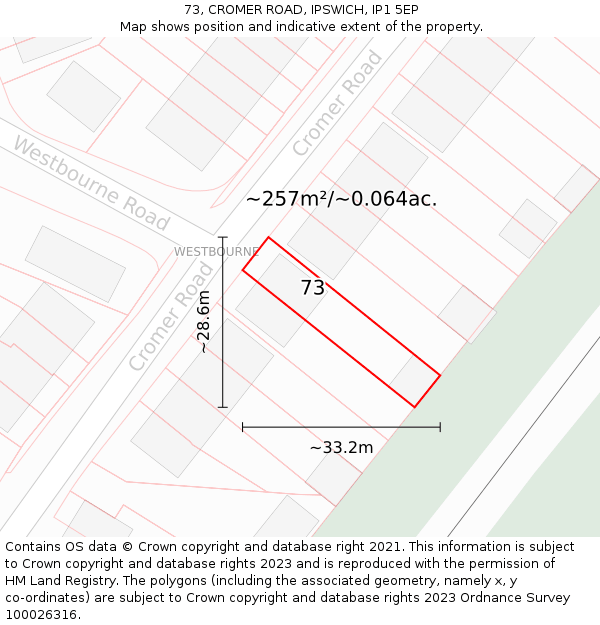 73, CROMER ROAD, IPSWICH, IP1 5EP: Plot and title map