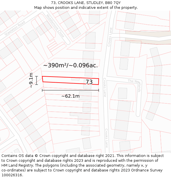 73, CROOKS LANE, STUDLEY, B80 7QY: Plot and title map