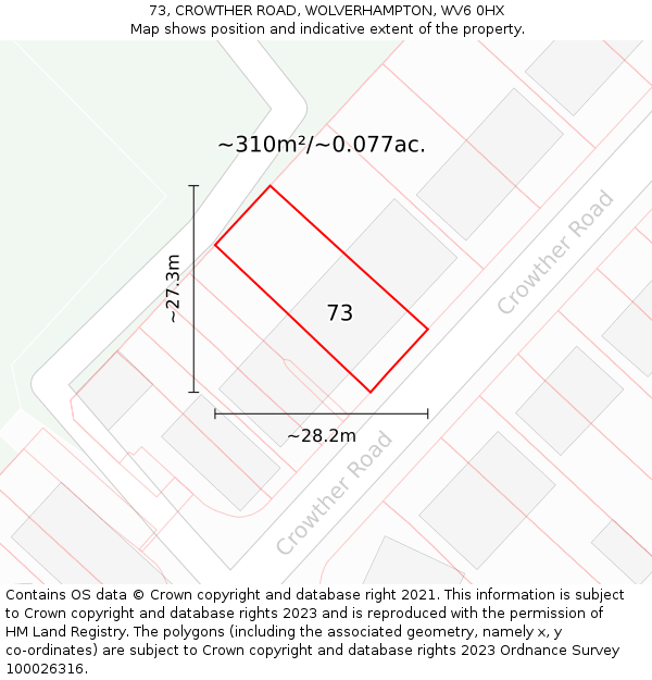 73, CROWTHER ROAD, WOLVERHAMPTON, WV6 0HX: Plot and title map