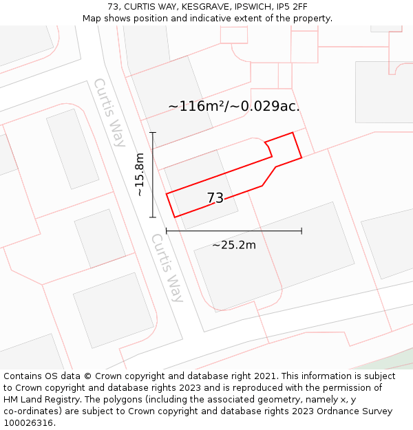 73, CURTIS WAY, KESGRAVE, IPSWICH, IP5 2FF: Plot and title map