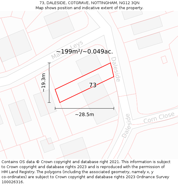 73, DALESIDE, COTGRAVE, NOTTINGHAM, NG12 3QN: Plot and title map