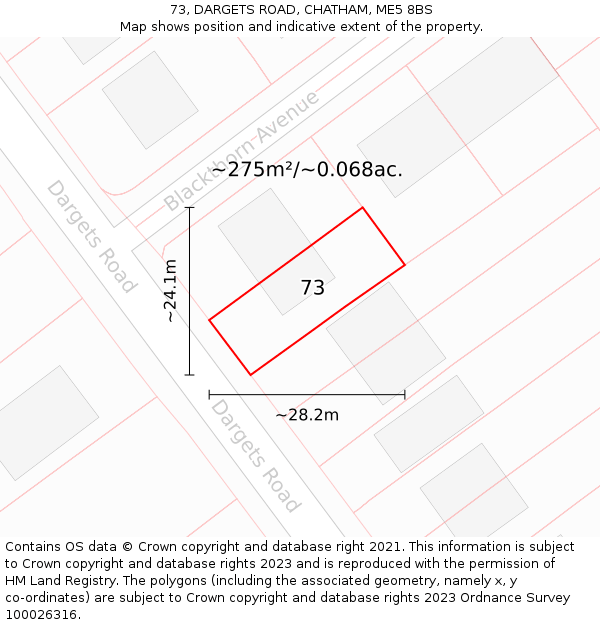 73, DARGETS ROAD, CHATHAM, ME5 8BS: Plot and title map