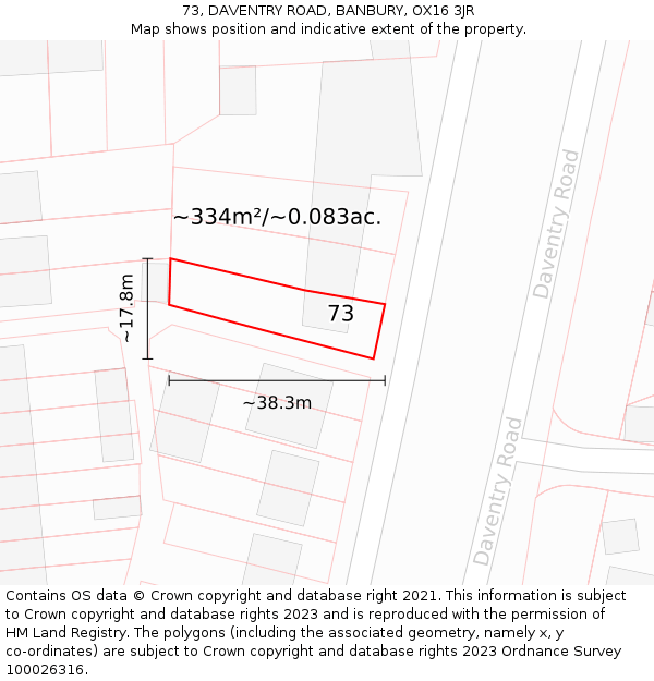 73, DAVENTRY ROAD, BANBURY, OX16 3JR: Plot and title map