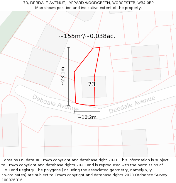 73, DEBDALE AVENUE, LYPPARD WOODGREEN, WORCESTER, WR4 0RP: Plot and title map