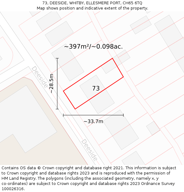 73, DEESIDE, WHITBY, ELLESMERE PORT, CH65 6TQ: Plot and title map