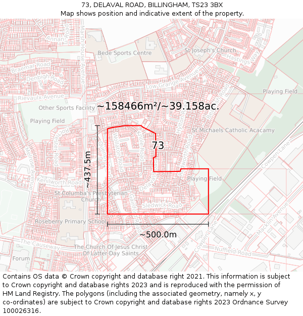 73, DELAVAL ROAD, BILLINGHAM, TS23 3BX: Plot and title map