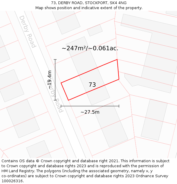73, DERBY ROAD, STOCKPORT, SK4 4NG: Plot and title map