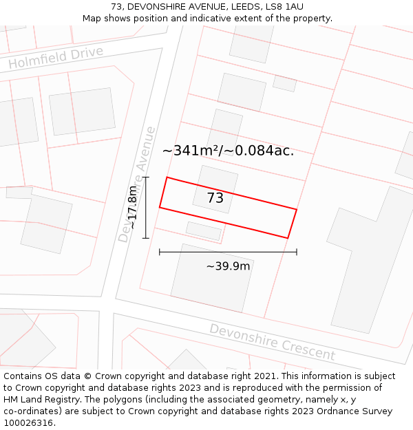 73, DEVONSHIRE AVENUE, LEEDS, LS8 1AU: Plot and title map