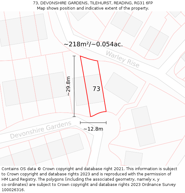 73, DEVONSHIRE GARDENS, TILEHURST, READING, RG31 6FP: Plot and title map
