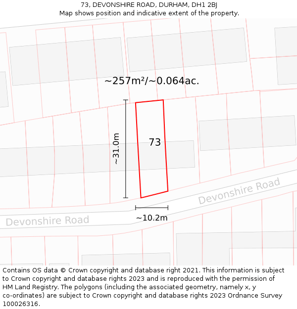 73, DEVONSHIRE ROAD, DURHAM, DH1 2BJ: Plot and title map