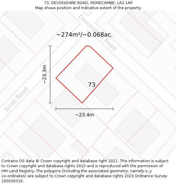 73, DEVONSHIRE ROAD, MORECAMBE, LA3 1AP: Plot and title map