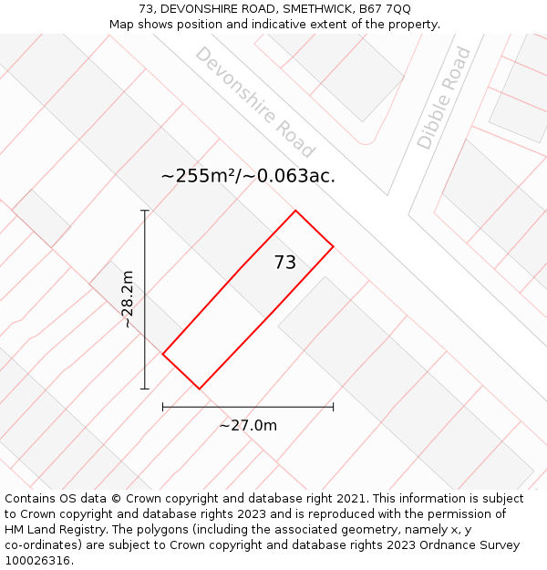 73, DEVONSHIRE ROAD, SMETHWICK, B67 7QQ: Plot and title map