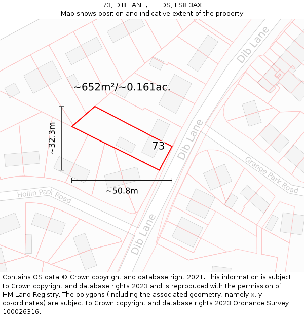 73, DIB LANE, LEEDS, LS8 3AX: Plot and title map