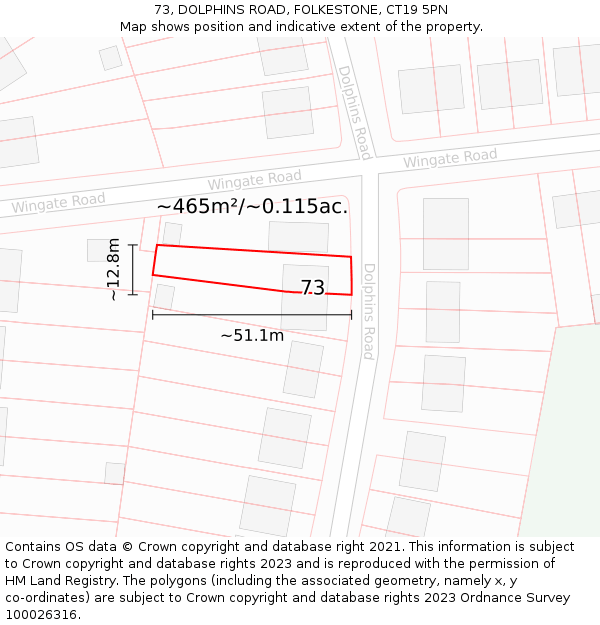 73, DOLPHINS ROAD, FOLKESTONE, CT19 5PN: Plot and title map