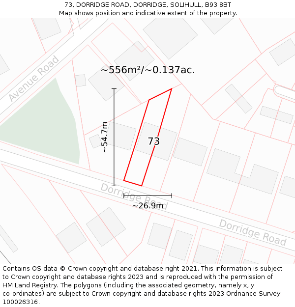 73, DORRIDGE ROAD, DORRIDGE, SOLIHULL, B93 8BT: Plot and title map