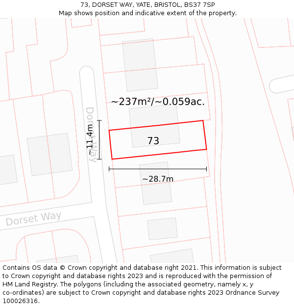 73, DORSET WAY, YATE, BRISTOL, BS37 7SP: Plot and title map