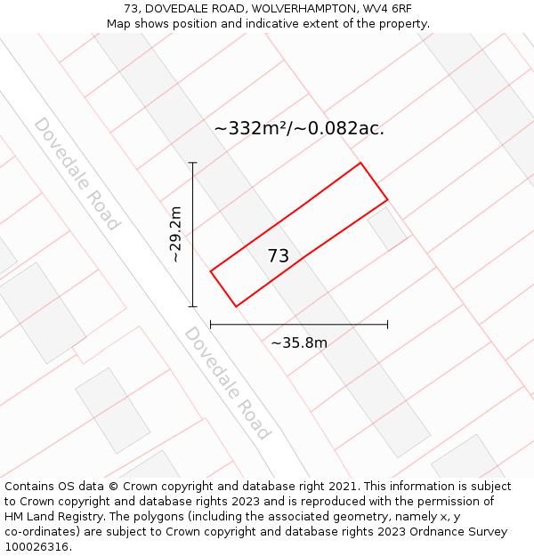 73, DOVEDALE ROAD, WOLVERHAMPTON, WV4 6RF: Plot and title map