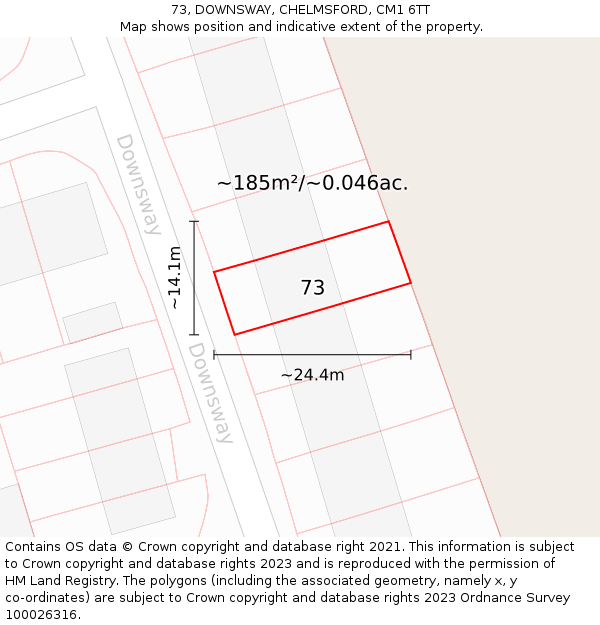 73, DOWNSWAY, CHELMSFORD, CM1 6TT: Plot and title map