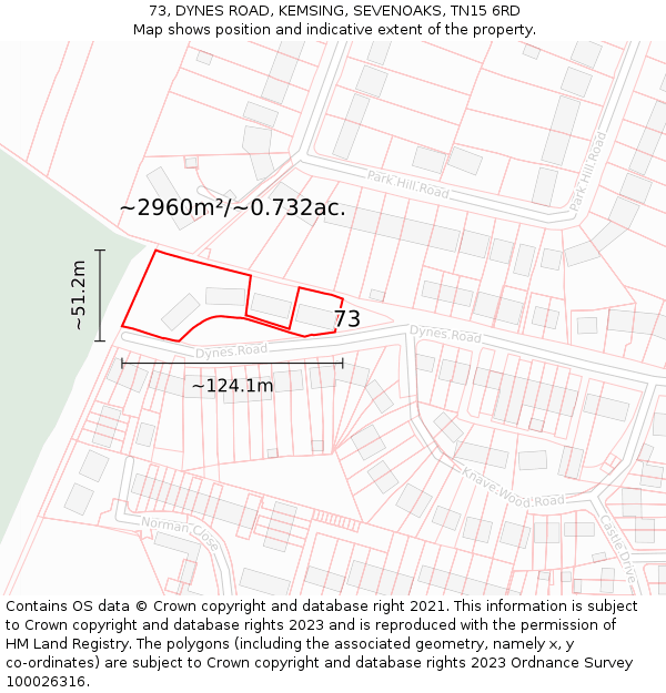 73, DYNES ROAD, KEMSING, SEVENOAKS, TN15 6RD: Plot and title map