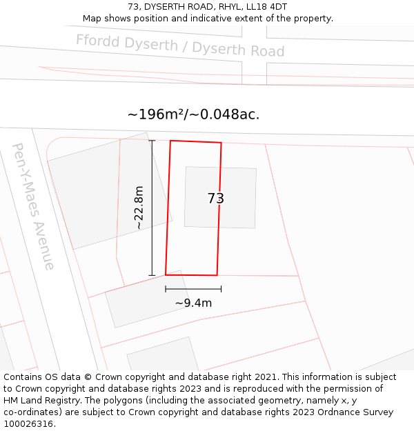 73, DYSERTH ROAD, RHYL, LL18 4DT: Plot and title map