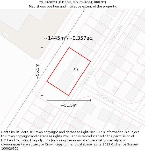 73, EASEDALE DRIVE, SOUTHPORT, PR8 3TT: Plot and title map
