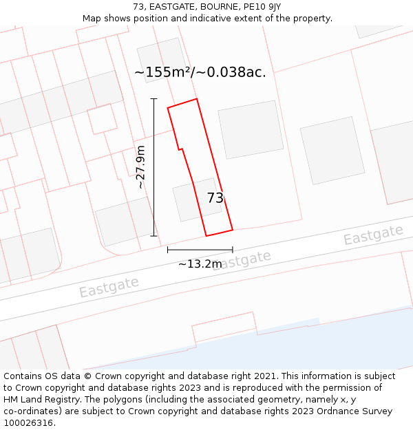 73, EASTGATE, BOURNE, PE10 9JY: Plot and title map