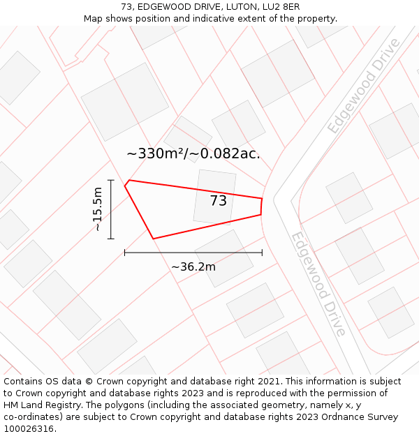73, EDGEWOOD DRIVE, LUTON, LU2 8ER: Plot and title map