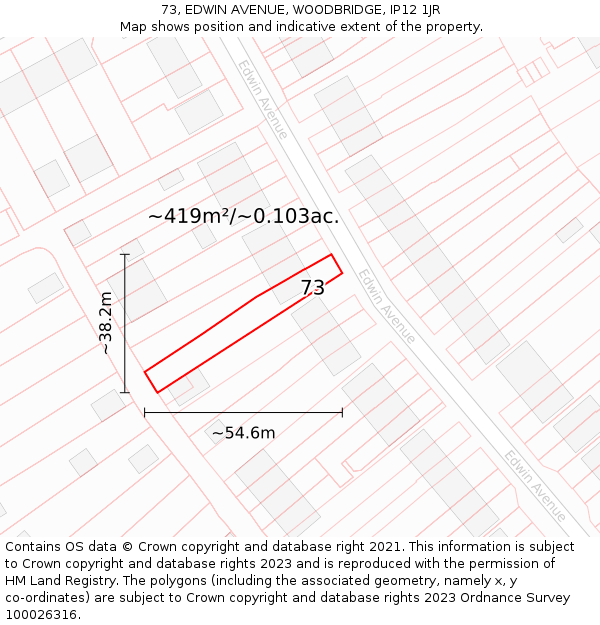 73, EDWIN AVENUE, WOODBRIDGE, IP12 1JR: Plot and title map