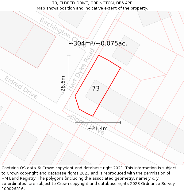 73, ELDRED DRIVE, ORPINGTON, BR5 4PE: Plot and title map