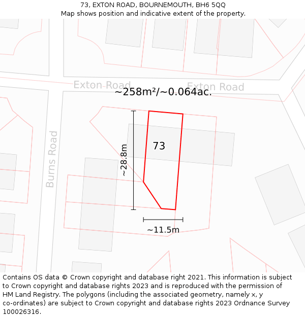 73, EXTON ROAD, BOURNEMOUTH, BH6 5QQ: Plot and title map