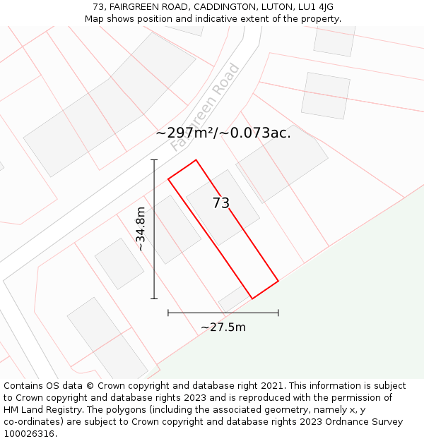 73, FAIRGREEN ROAD, CADDINGTON, LUTON, LU1 4JG: Plot and title map
