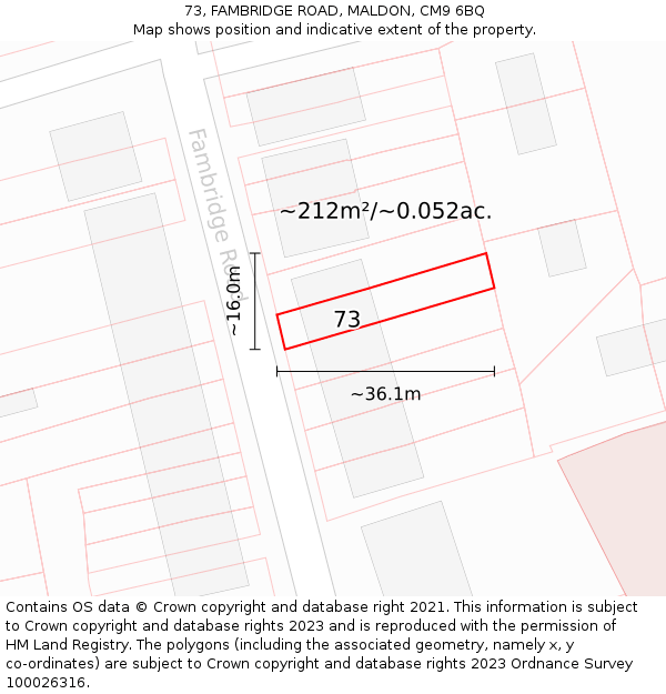 73, FAMBRIDGE ROAD, MALDON, CM9 6BQ: Plot and title map