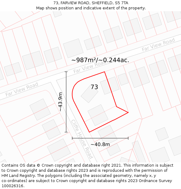73, FARVIEW ROAD, SHEFFIELD, S5 7TA: Plot and title map