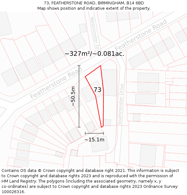 73, FEATHERSTONE ROAD, BIRMINGHAM, B14 6BD: Plot and title map