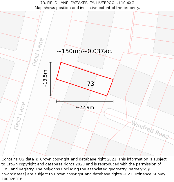 73, FIELD LANE, FAZAKERLEY, LIVERPOOL, L10 4XG: Plot and title map
