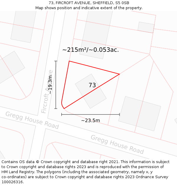 73, FIRCROFT AVENUE, SHEFFIELD, S5 0SB: Plot and title map