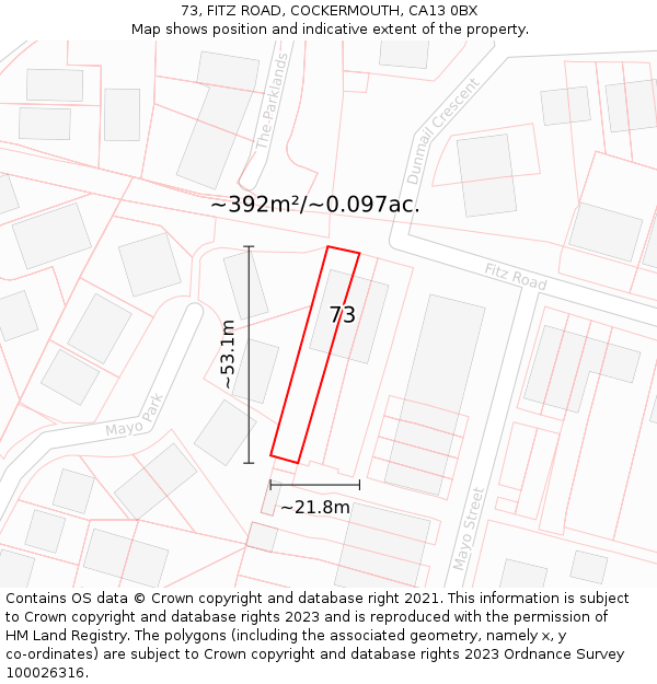 73, FITZ ROAD, COCKERMOUTH, CA13 0BX: Plot and title map
