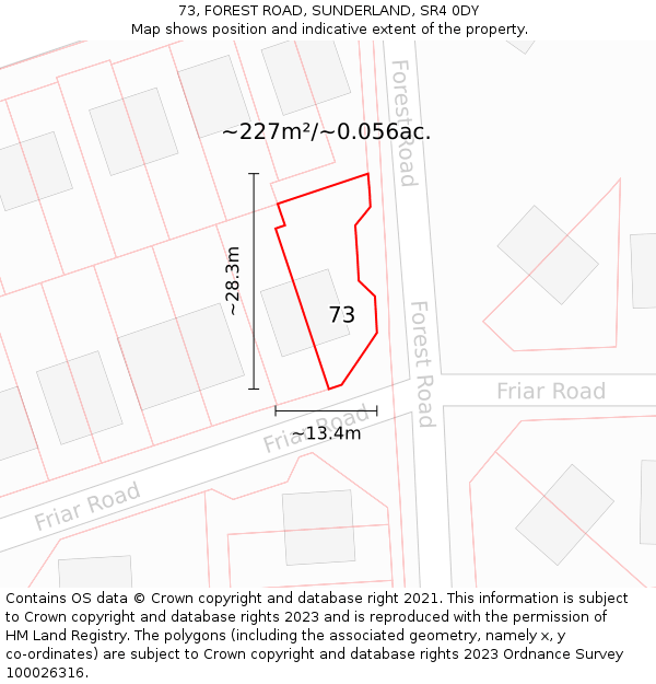 73, FOREST ROAD, SUNDERLAND, SR4 0DY: Plot and title map