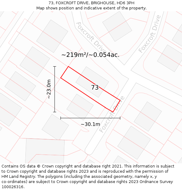 73, FOXCROFT DRIVE, BRIGHOUSE, HD6 3PH: Plot and title map